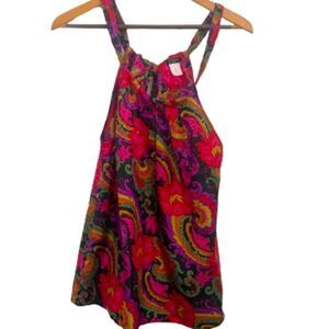 J. CREW Small Halter Silk Top Sleeveless Tie Collar Paisley Floral #19737  - NWT